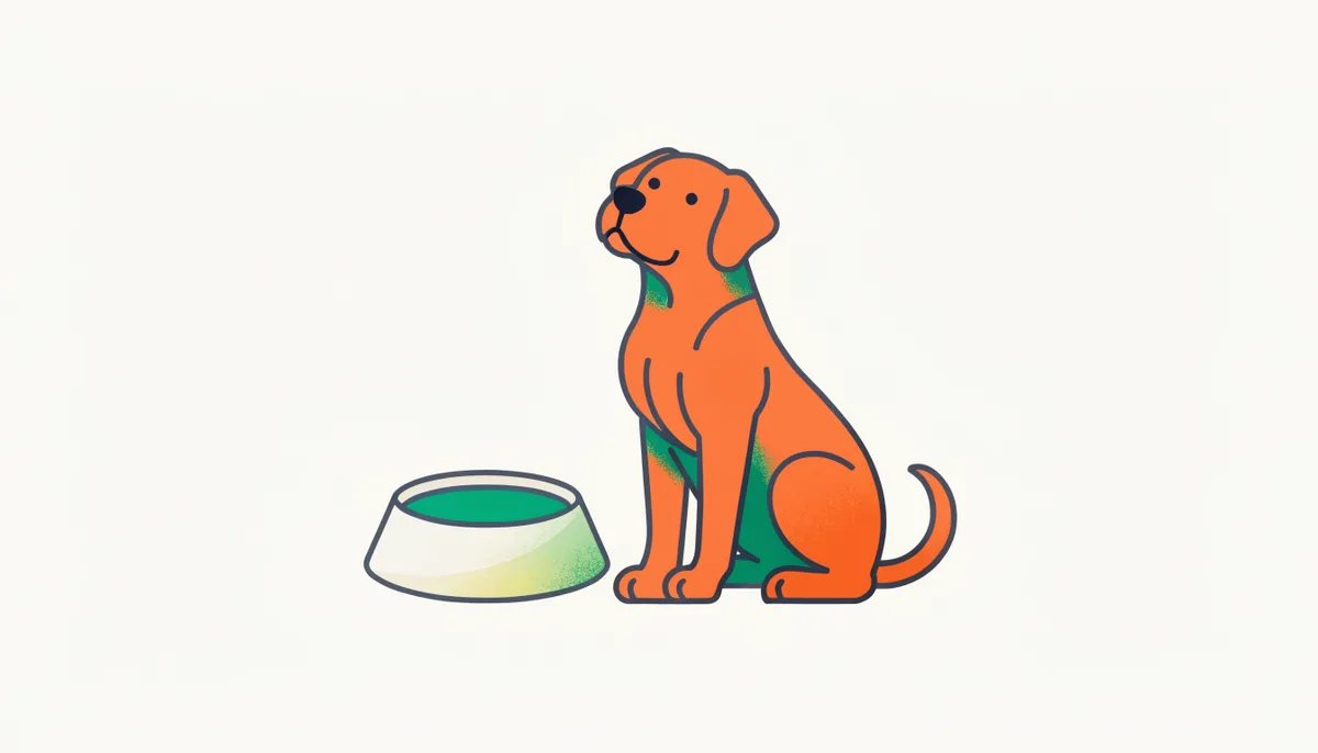 Cão de raça grande sentado com orgulho ao lado de uma tigela grande de ração