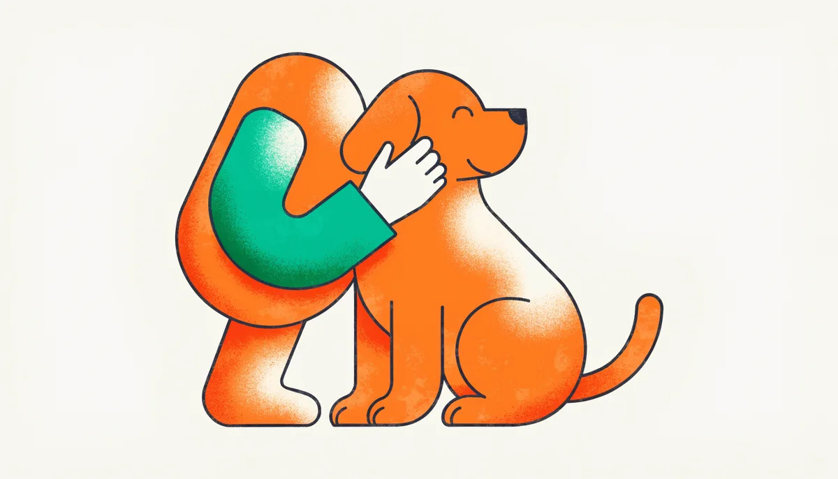 Cachorro coçando a orelha delicadamente com o tutor por perto, ambiente calmo e tranquilizador