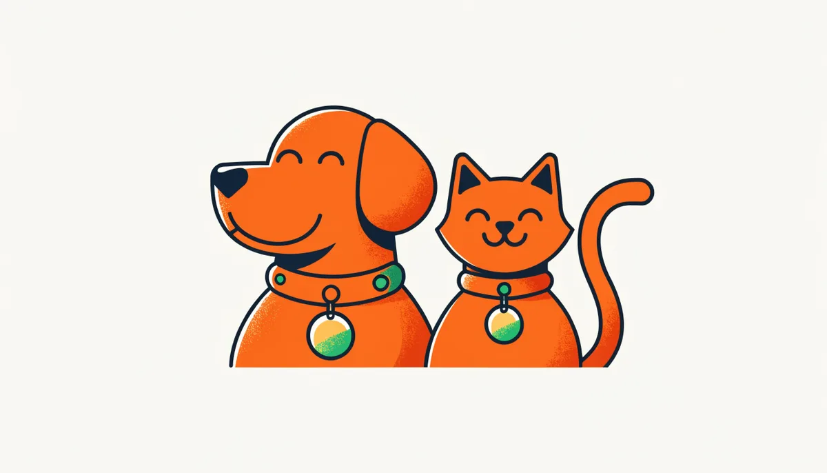 Cachorro e gato usando medalhas de identificação redondas e brilhantes presas nas coleiras