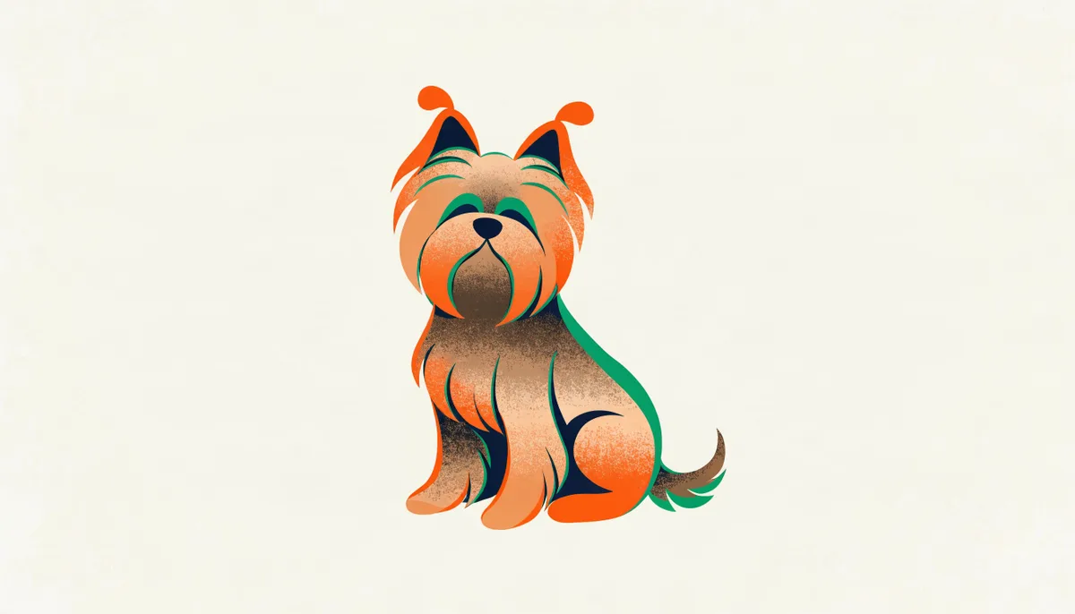 Yorkshire Terrier de pelagem longa e sedosa castanha e azul-aço, exemplar típico da raça
