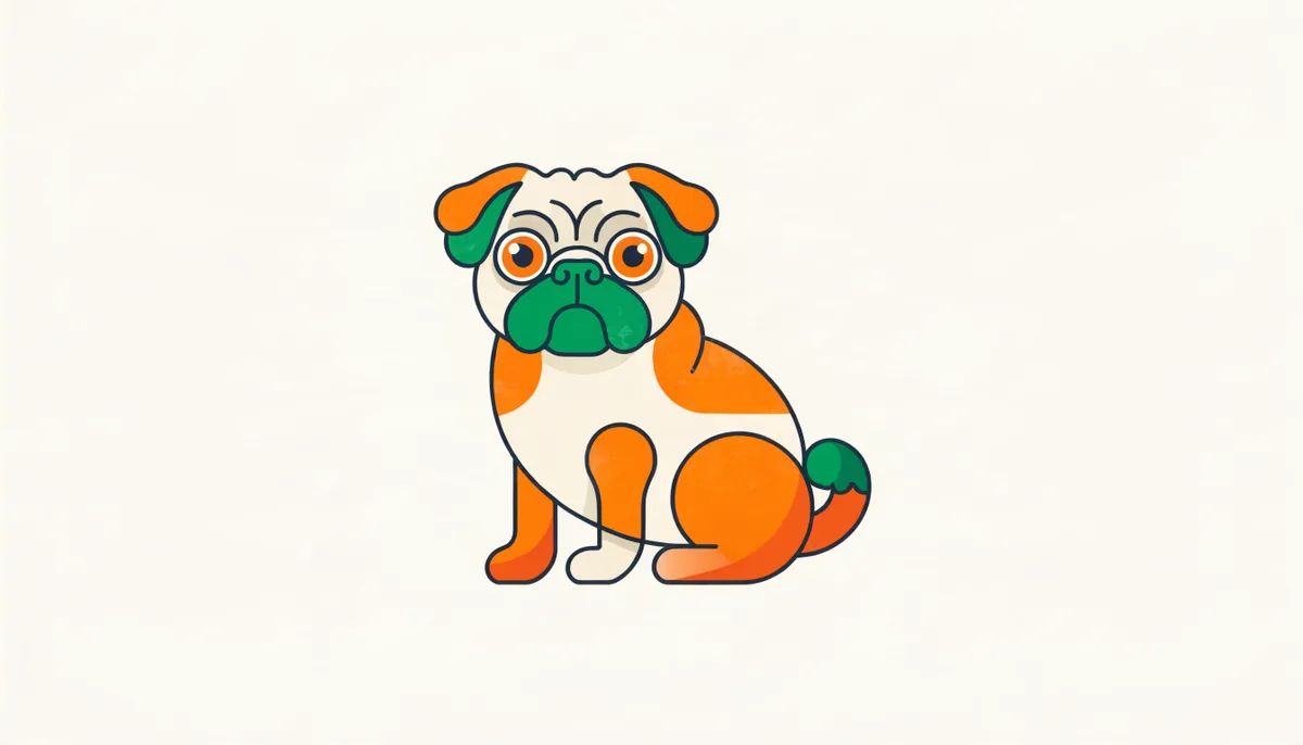 Cachorro da raça Pug de cara enrugada sentado, olhando para a câmera