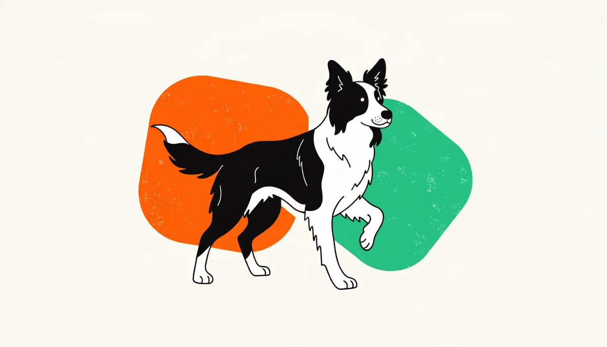 Cachorro da raça Border Collie preto e branco em pose atenta e brincalhona sobre a grama