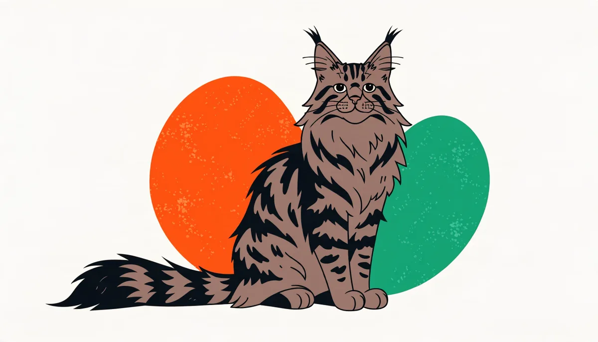 Gato Maine Coon grande de pelo longo com orelhas com tufos e cauda volumosa, raça reconhecível