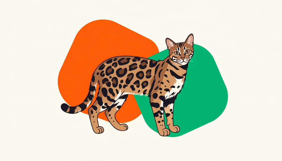 Gato Bengal com pelagem dourada e rosetas de leopardo, em pose alerta