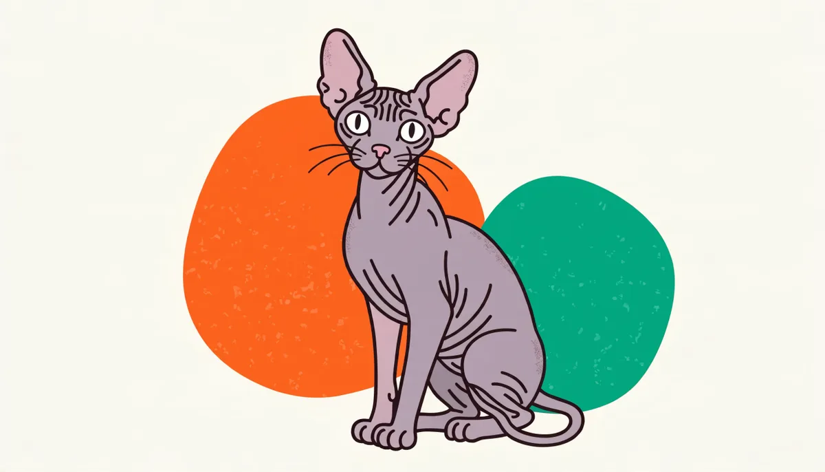 Gato Sphynx sem pelos, de pele enrugada, orelhas grandes e olhos expressivos