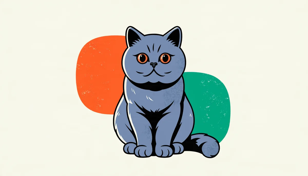 Gato British Shorthair de pelagem azul-acinzentada densa, cara redonda e bochechas fartas
