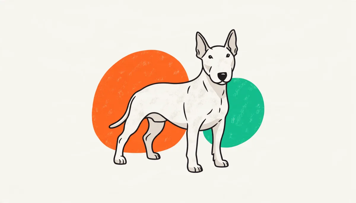 Cão da raça Bull Terrier com a cabeça oval em formato de ovo, corpo musculoso e pelagem branca