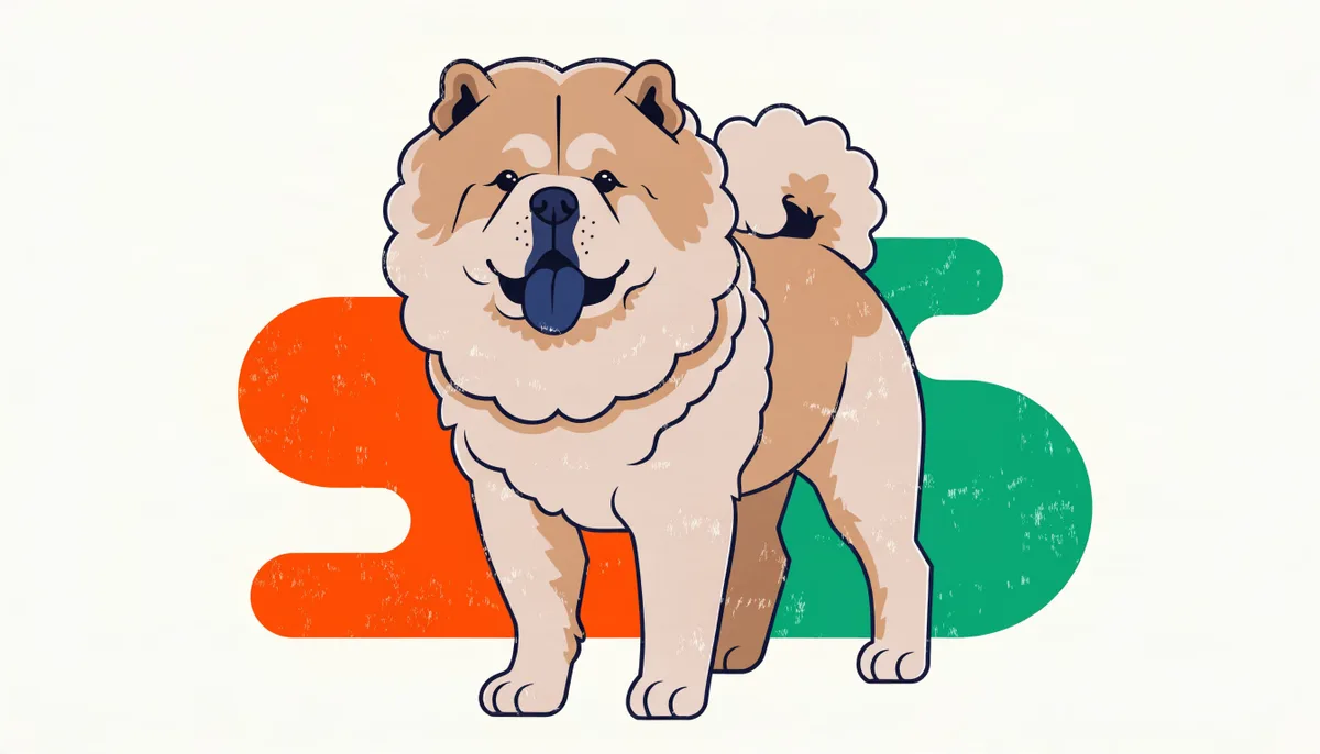 Cão da raça Chow Chow com juba de leão, pelagem alaranjada e língua azul-arroxeada