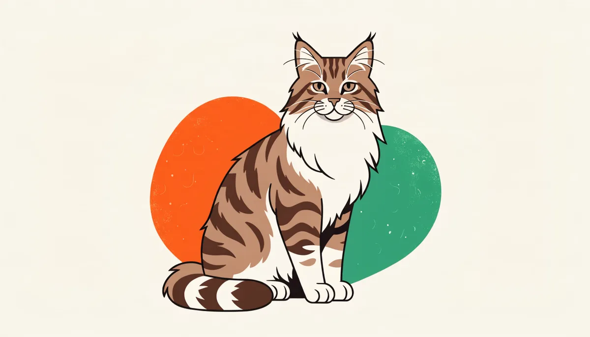 Gato Norueguês da Floresta com pelagem longa e densa, orelhas com tufos e corpo robusto, em tons de tigrado marrom e branco