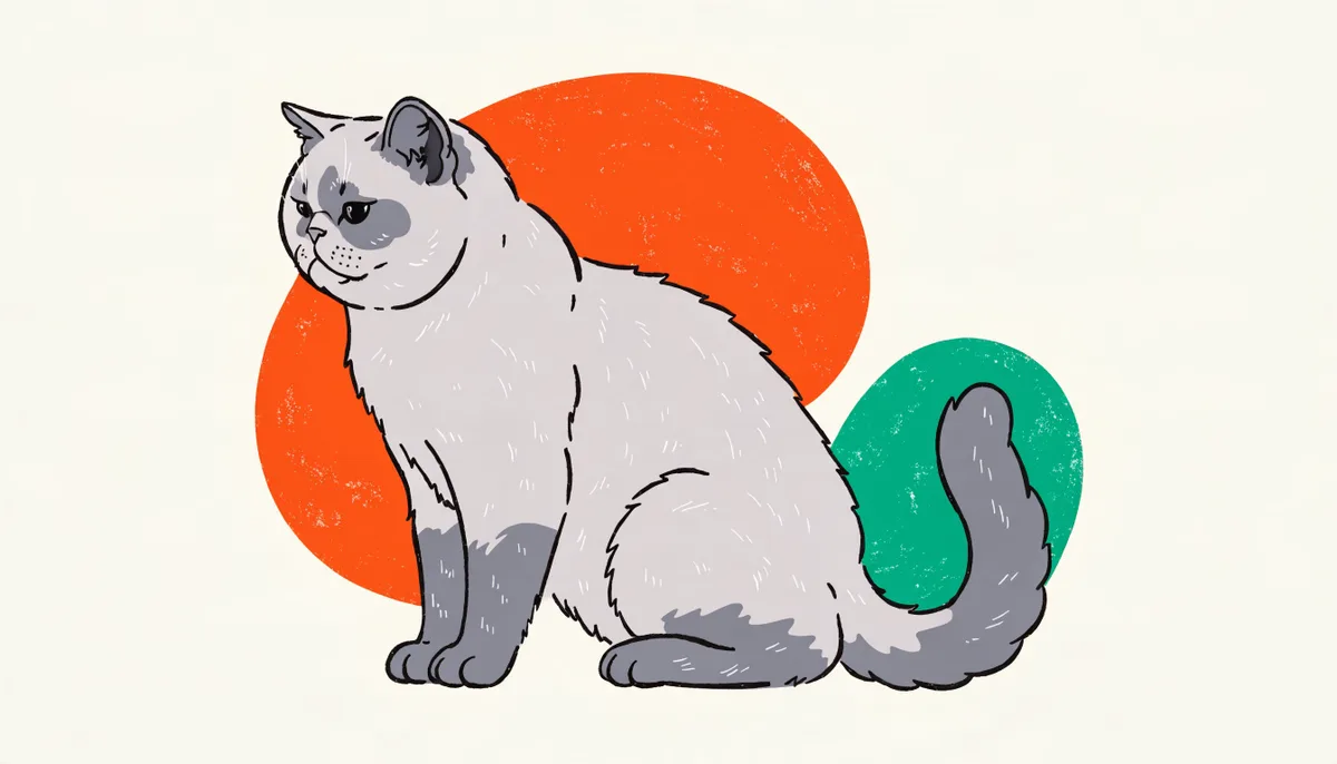 Gato da raça Exótico (Exotic Shorthair) com rosto achatado tipo Persa e pelagem curta e densa nas cores creme e cinza