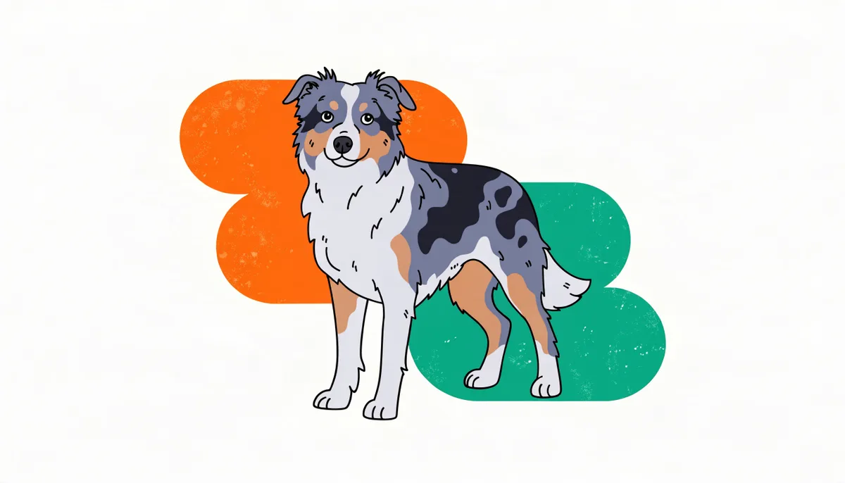 Cão Pastor Australiano de pelagem merle azul, branca e castanha, porte médio e olhar atento