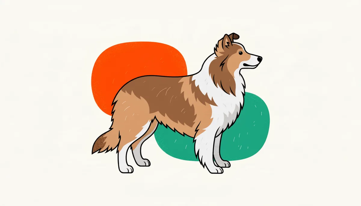 Cão Pastor de Shetland (Sheltie) com pelagem longa sable e branca, semelhante a um Collie em miniatura