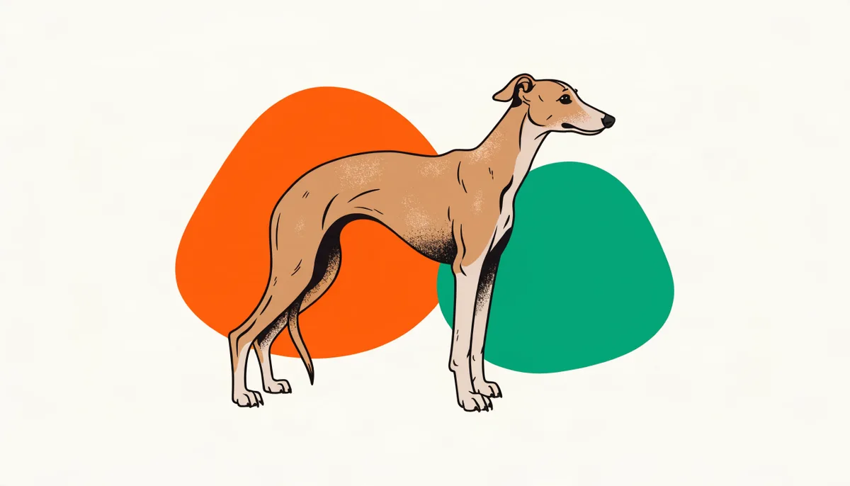 Cão da raça Whippet, um galgo esguio de peito profundo e barriga recolhida, com pelagem curta na cor fulvo