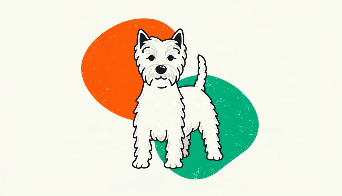 Cão da raça West Highland White Terrier (Westie) com pelagem branca e áspera e orelhas eretas