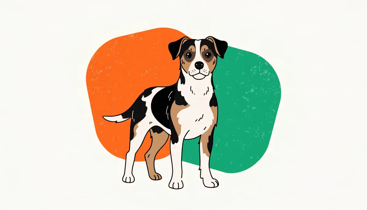 Cão da raça Fox Paulistinha (Terrier Brasileiro), pequeno, com pelagem curta tricolor branca, preta e castanha, em postura alerta