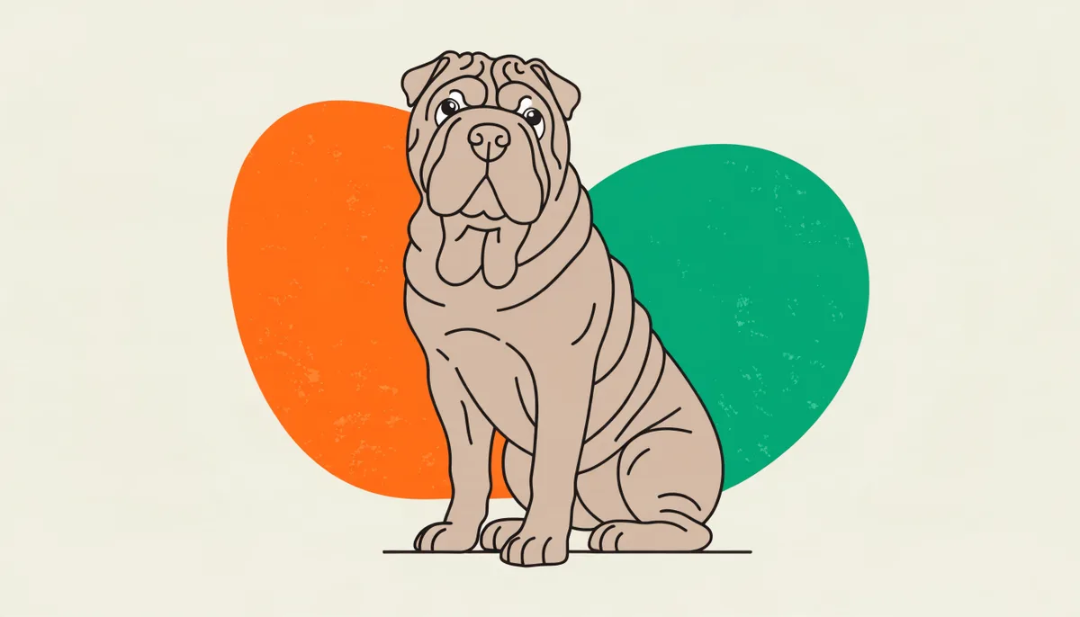 Shar Pei adulto de pelagem fulva com dobras marcantes na pele e focinho largo tipo hipopótamo.