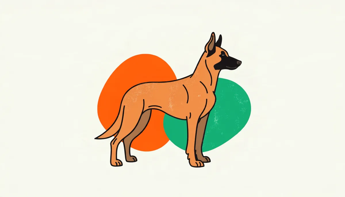 Cão da raça Pastor Belga Malinois de pelagem fulva com máscara preta e orelhas eretas, atento e em posição de trabalho