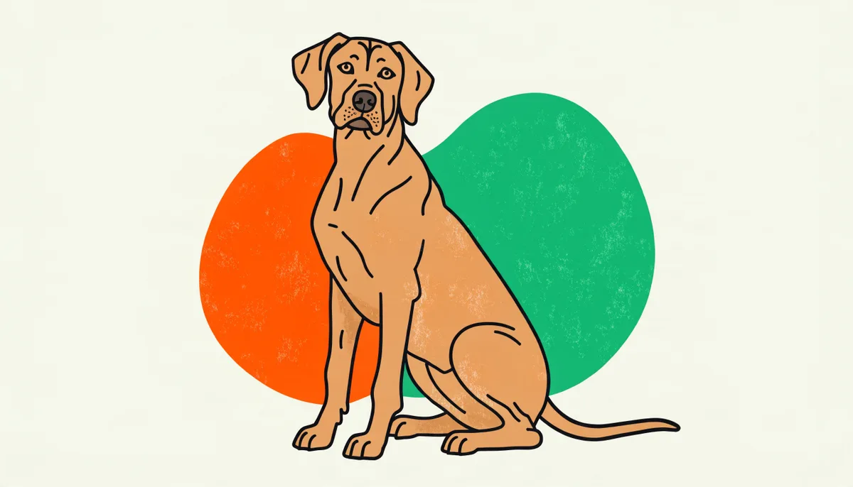 Cão Rhodesian Ridgeback de pelagem curta cor de trigo e crista de pelo invertido ao longo do dorso