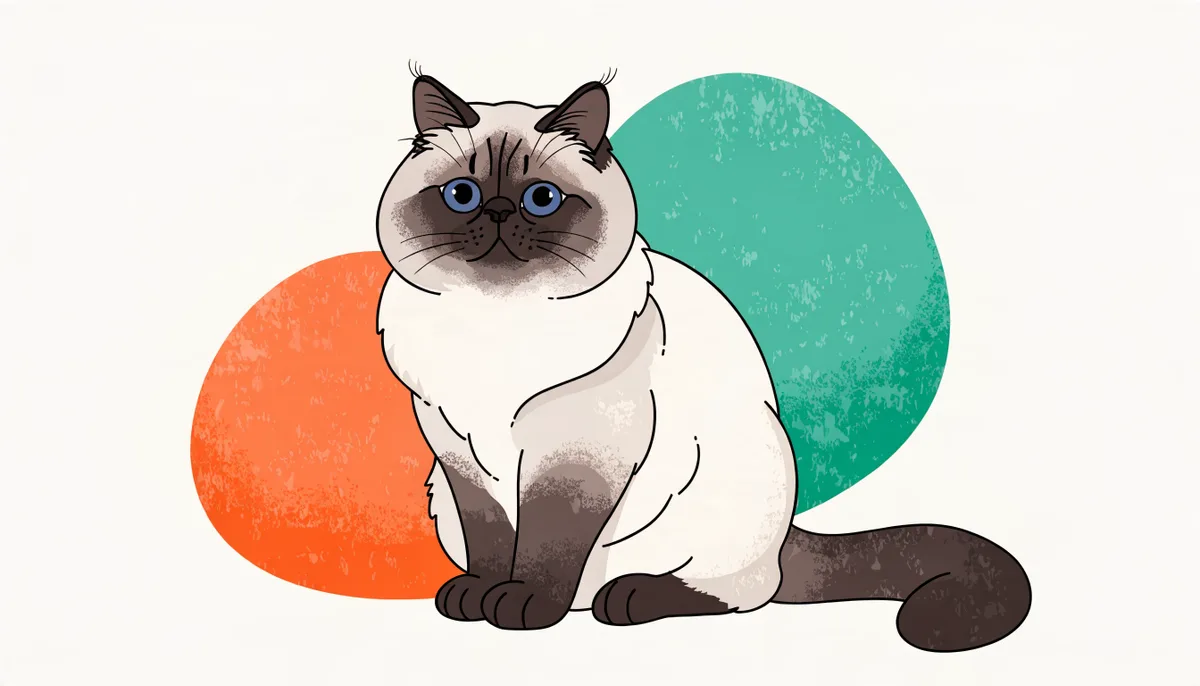 Gato da raça Himalaio de pelo longo creme com pontas escuras e olhos azuis, deitado tranquilo