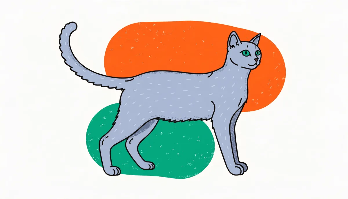 Gato Azul Russo com pelagem cinza-azulada de brilho prateado e olhos verdes intensos