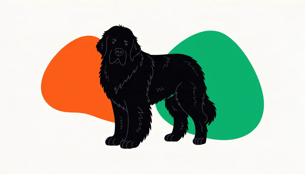 Cão da raça Terra Nova, gigante e peludo, de pelagem preta e expressão gentil