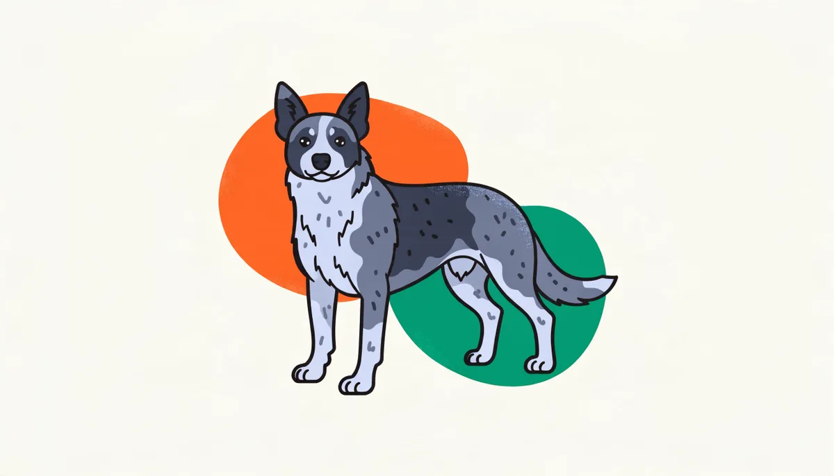Boiadeiro Australiano (Blue Heeler) de porte médio e musculoso, com pelagem malhada em tom azul-acinzentado e olhar atento.