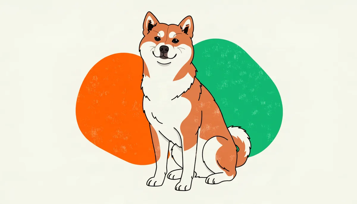 Cão da raça Shiba Inu com pelagem vermelha, cara de raposa, orelhas eretas e cauda enrolada