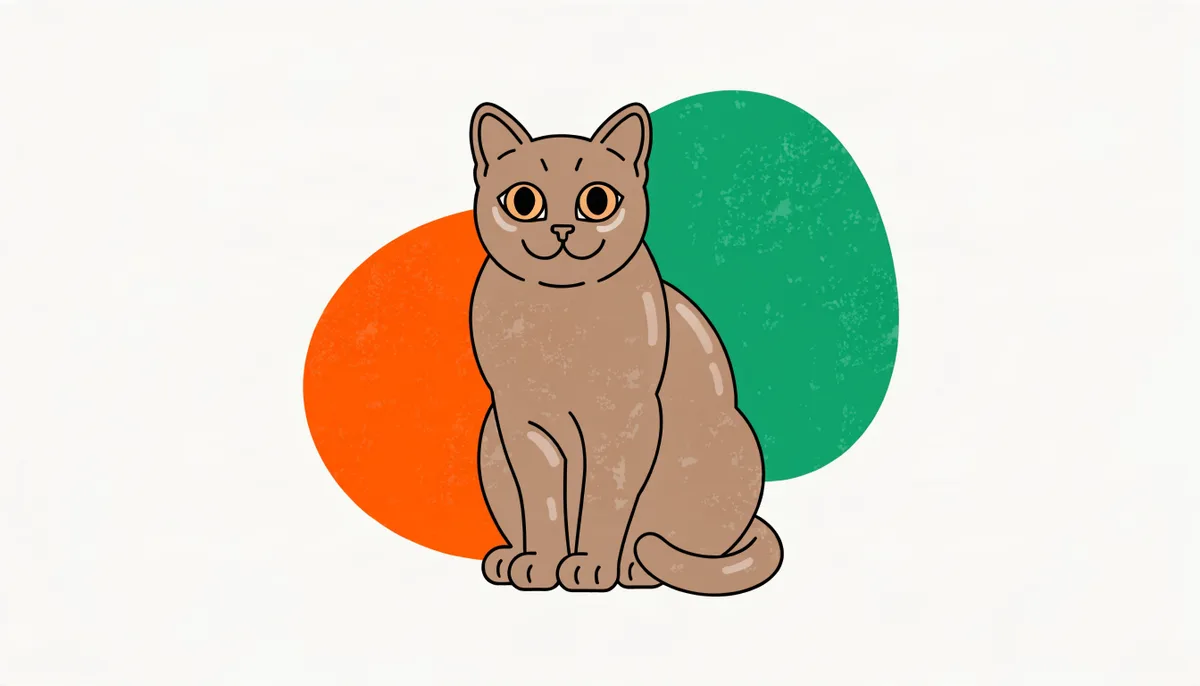 Gato Burmês de pelo curto sable brilhante, cabeça arredondada e grandes olhos dourados