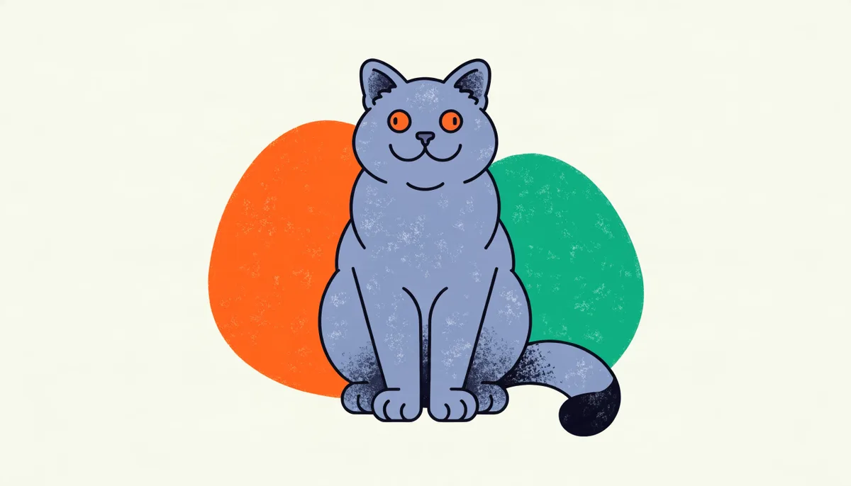 Gato Chartreux de pelagem azul-acinzentada lanosa, rosto redondo e olhos cor de cobre, sentado