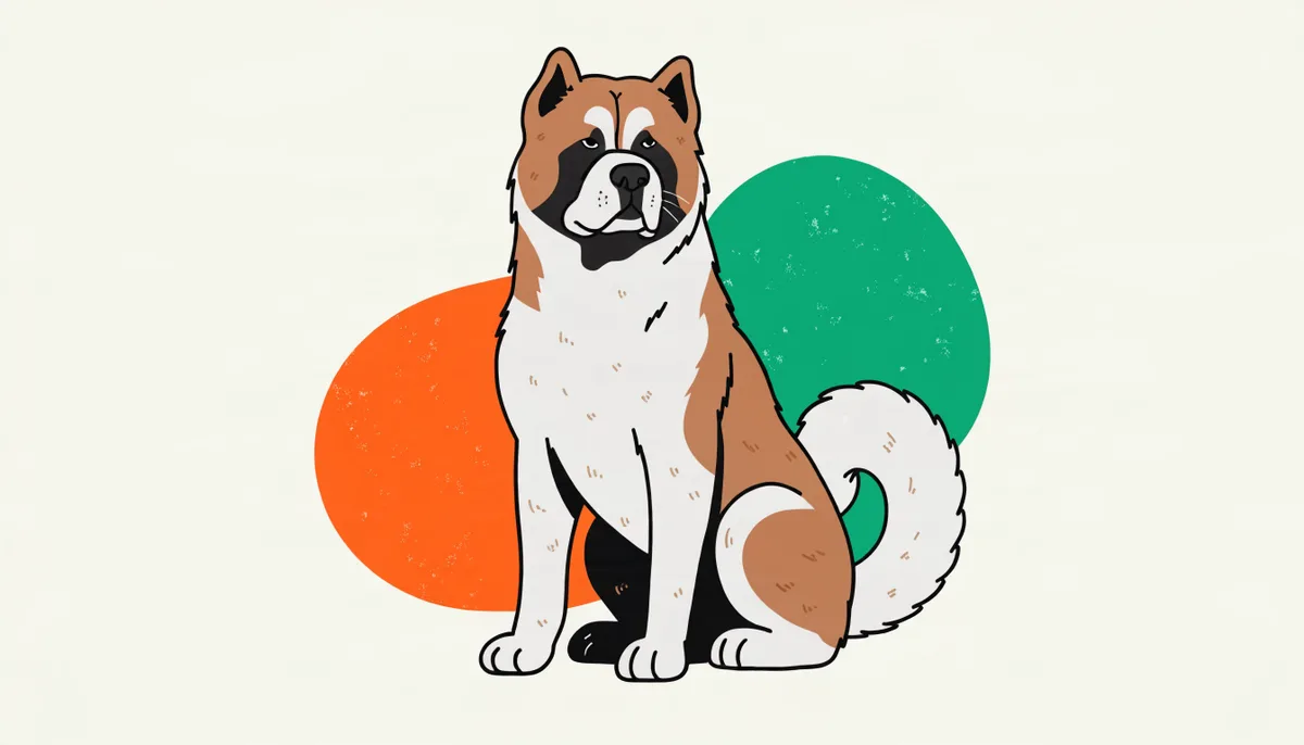 Akita Americano de porte grande com pelagem dupla, cauda enrolada sobre o dorso e máscara escura no rosto, em pé com postura digna