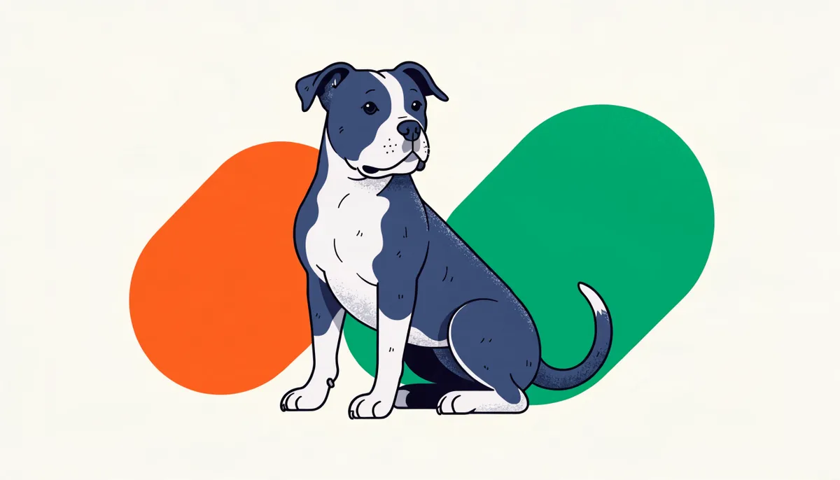 Cão da raça American Staffordshire Terrier musculoso e atento, sentado ao ar livre