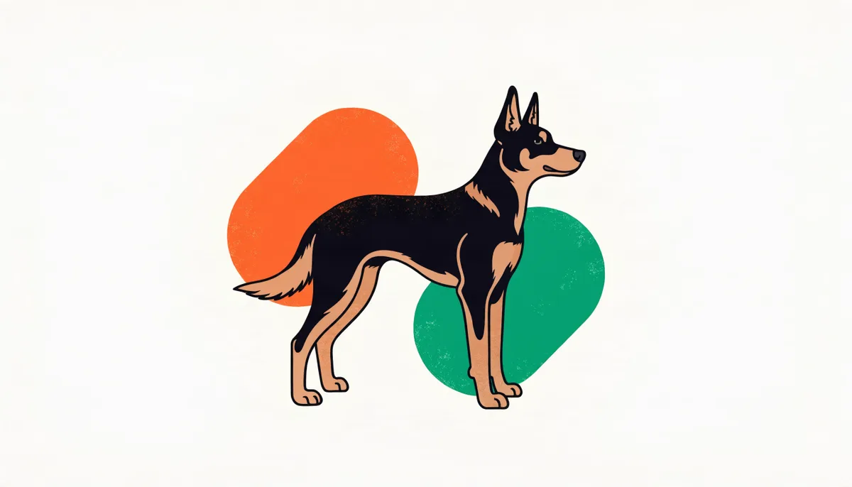 Cão da raça Kelpie Australiano de pelagem preta atento em ambiente de fazenda