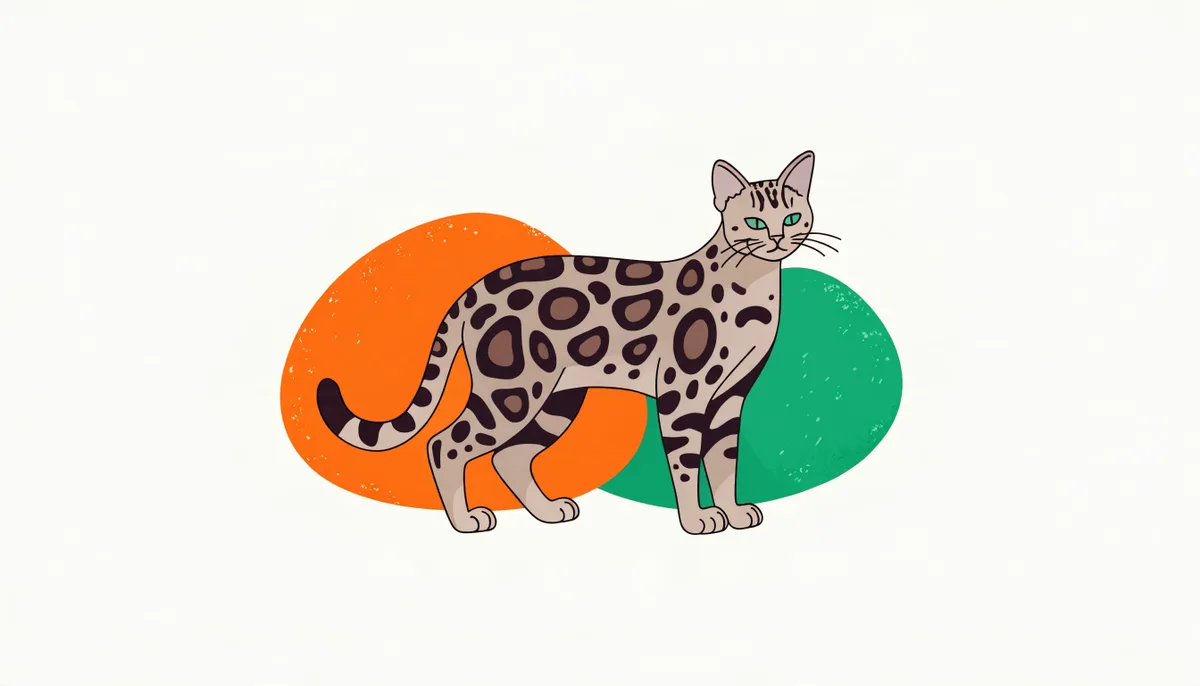Gato Ocicat de pelagem curta manchada e corpo atlético, com visual de jaguatirica, em pose atenta.