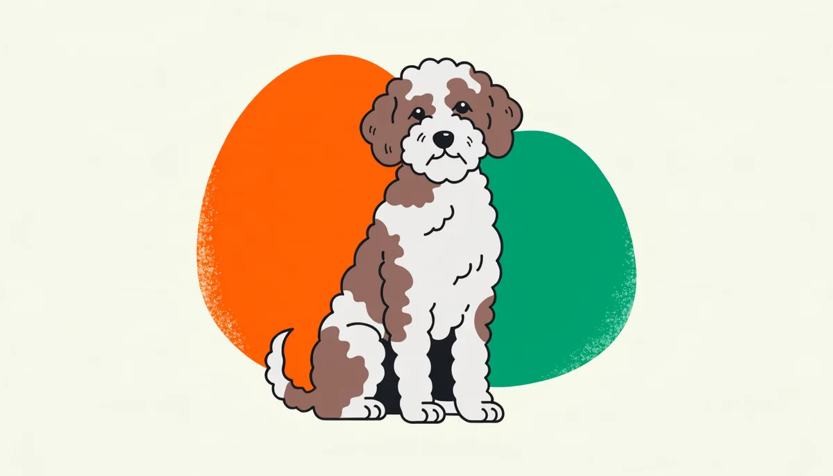 Lagotto Romagnolo de pelagem cacheada cor de creme sentado ao ar livre