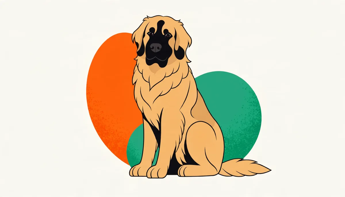 Leonberger adulto de pelagem dourada longa com máscara escura e aparência de leão