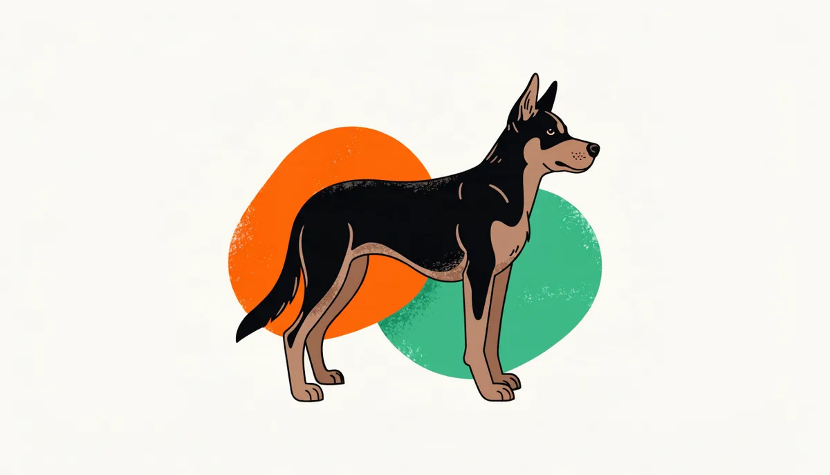 Cão da raça Beauceron adulto, de pelagem curta preta com marcações castanhas nas patas, em pé ao ar livre