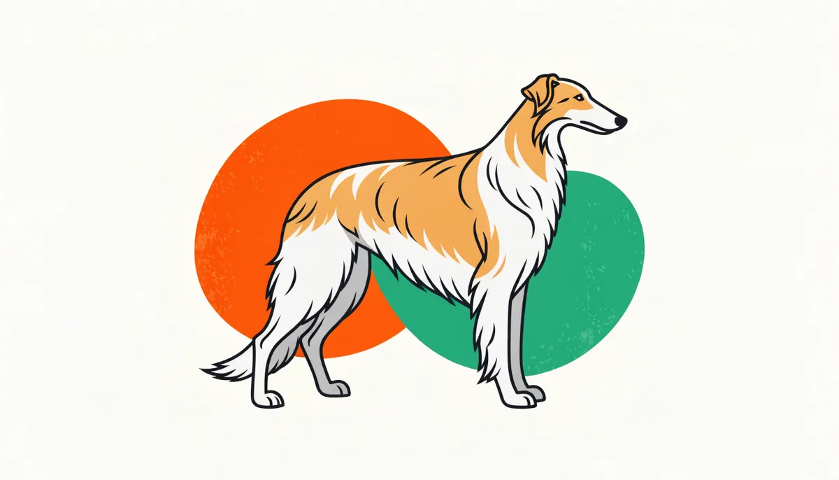 Borzoi alto e elegante, galgo russo de pelagem longa e sedosa, em pose aristocrática