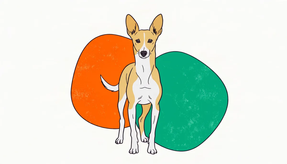 Cão da raça Podengo Português com orelhas grandes e eretas, atento, em ambiente ao ar livre