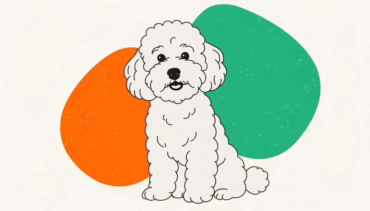 Cão da raça Coton de Tulear com pelagem branca e algodonosa, alegre, sentado