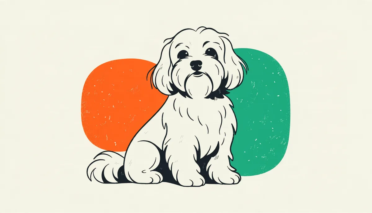 Cão da raça Bichón Havanês de pelagem longa e sedosa sentado