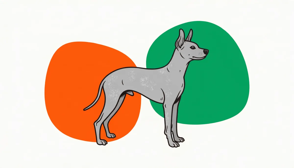 Cão da raça Xoloitzcuintle sem pelo de pele lisa e escura em pé