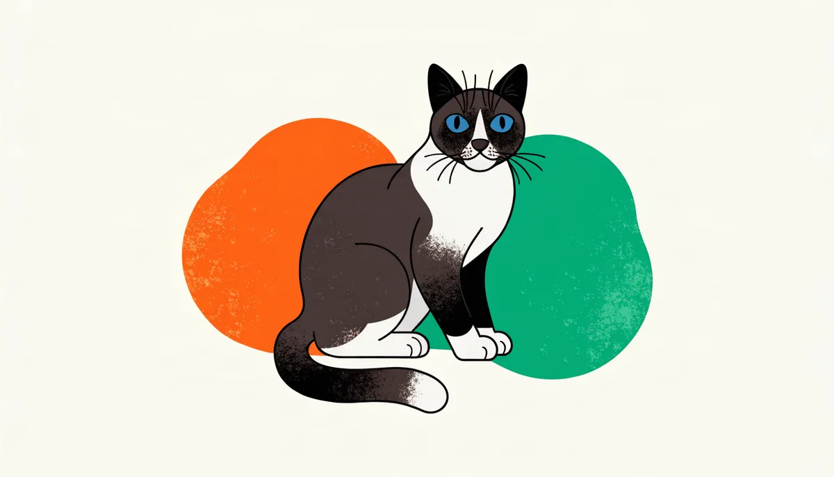Gato Snowshoe de olhos azuis com botinhas brancas nas patas e V branco no rosto