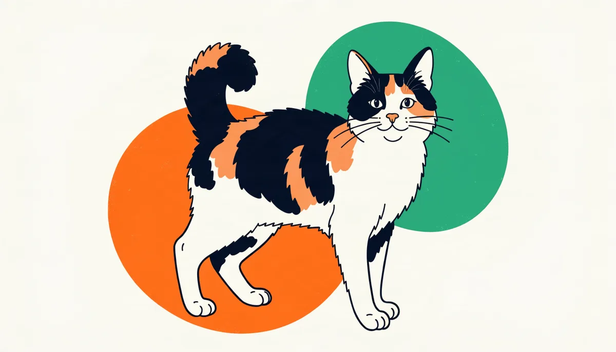 Gato Bobtail Japonês tricolor mi-ke com cauda curta em formato de pompom