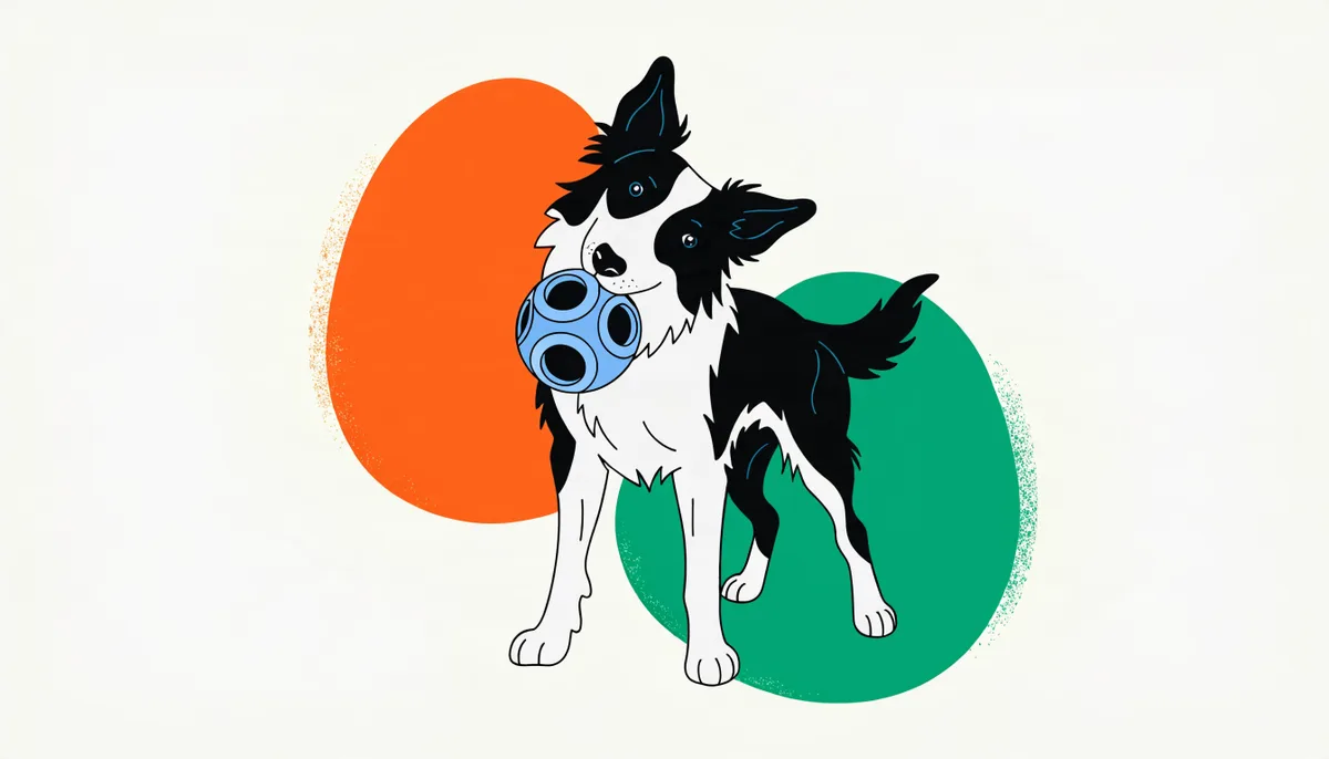 Cão da raça Border Collie concentrado resolvendo um brinquedo de desafio
