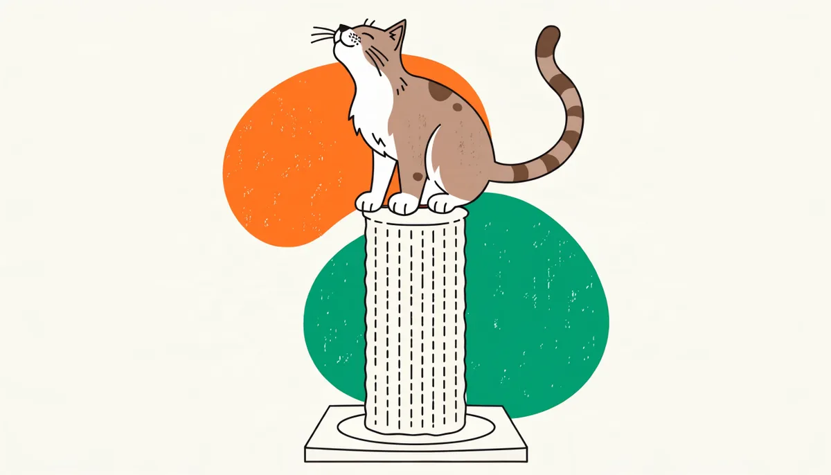 Gato usando com satisfação um arranhador de poste alto revestido de sisal