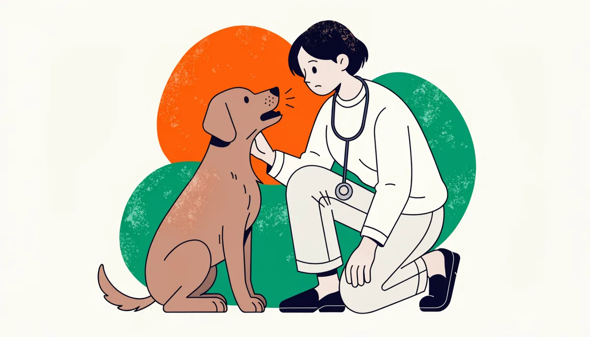 Cachorro tossindo em casa com o pescoço esticado enquanto o tutor o observa com atenção