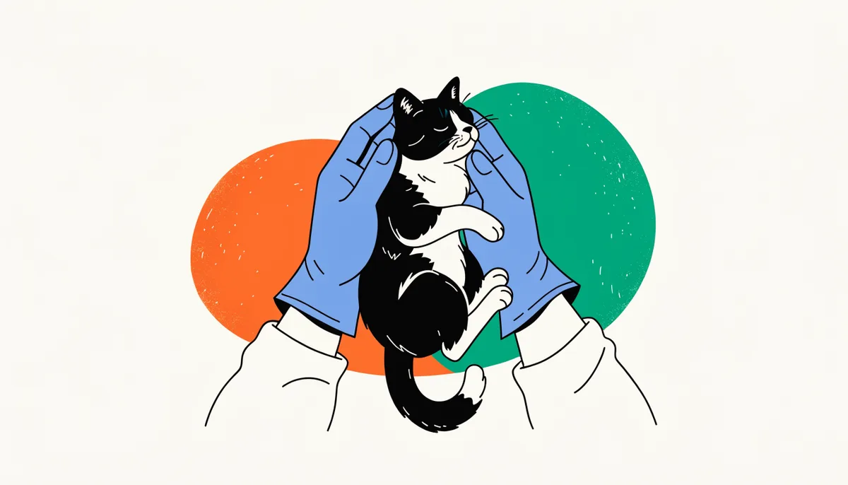 Tutor usando luvas cuidando com carinho de um gato em tratamento de esporotricose dentro de casa