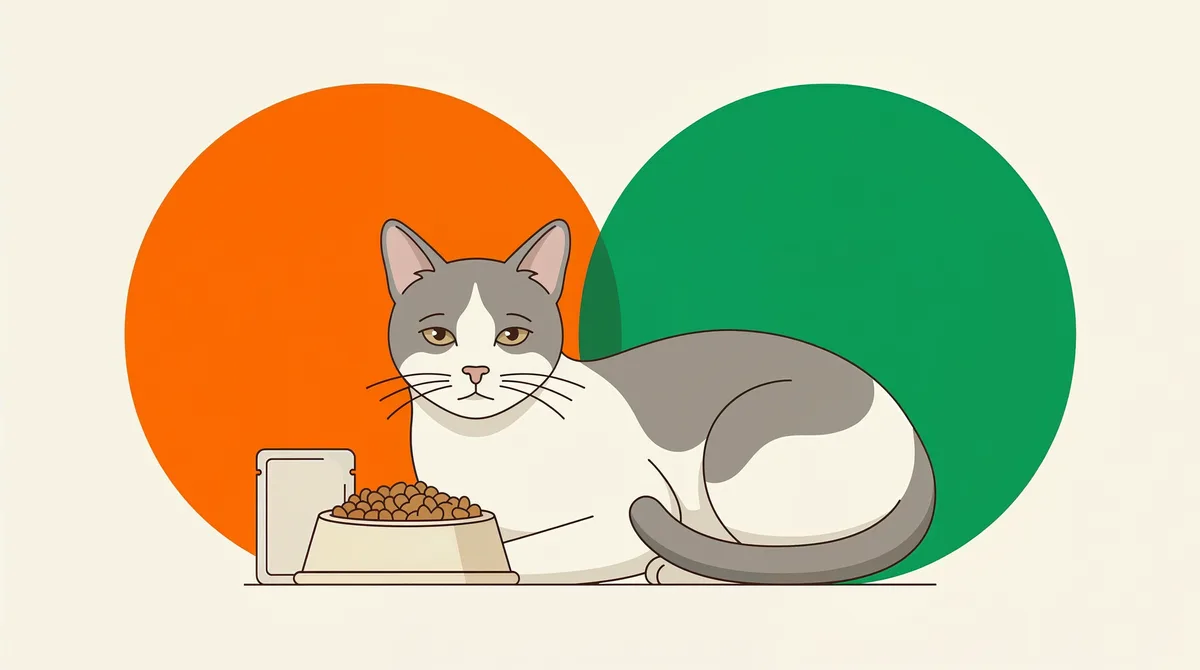 Gato sentado ao lado de um pote de comida cheio, sem querer comer