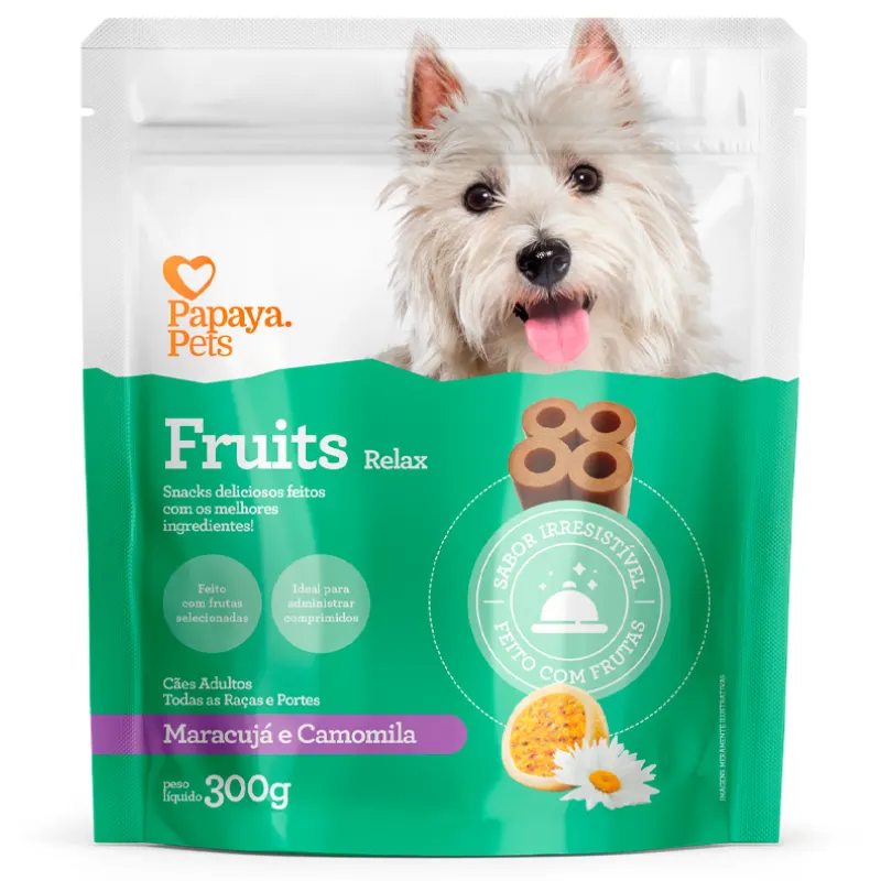 Snack Papaya Pets Fruits Relax para Cães Adultos Sabor Maracujá e Camomila 300 g
