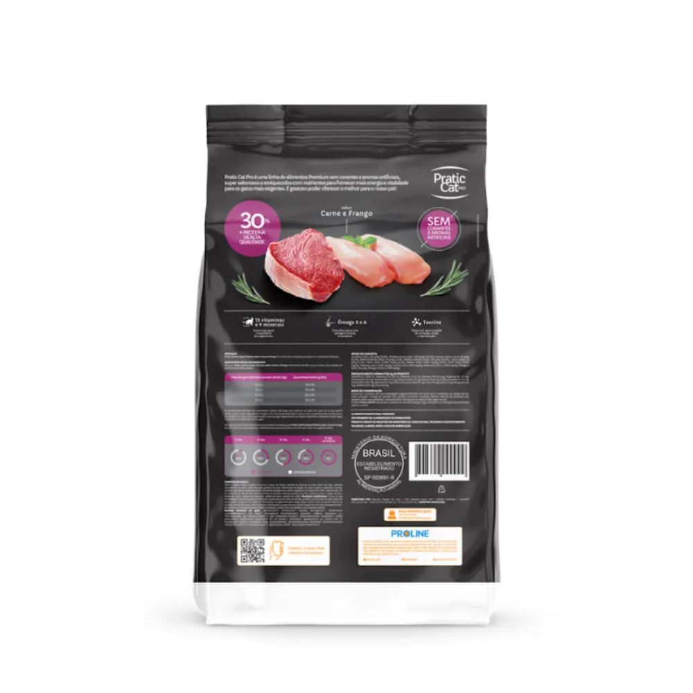 Ração Pratic Cat Pro Filhote Sabor Carne e Frango 10,1Kg